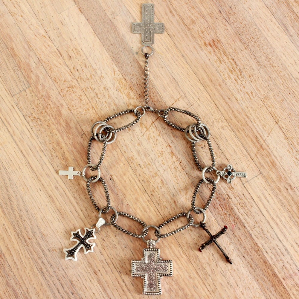 Upcycled Handmade Gothic Cross Charm Grunge Necklace Wearable Art Punk Goth Alt